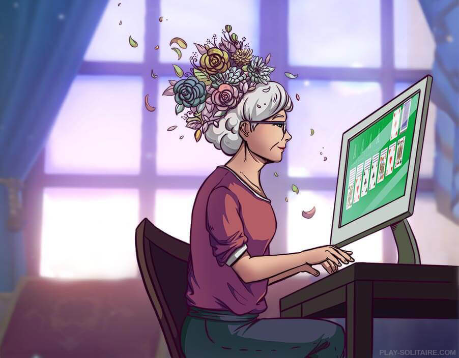 Woman playing Solitaire calming and de-stressing her mind