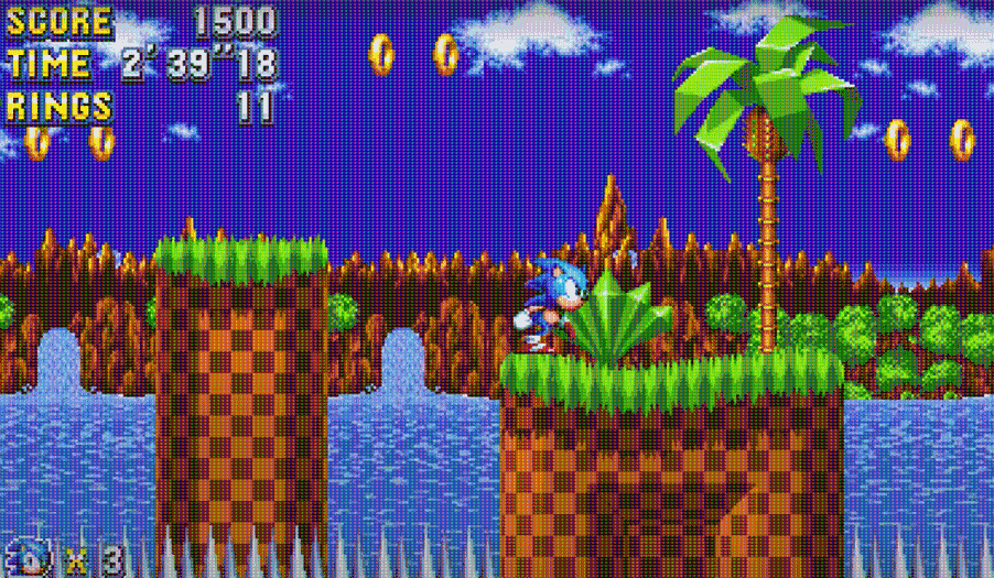 Screenshot of Sonic Mania with the CRT screen video filter