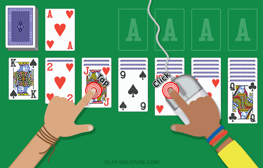 Play Solitaire by clicking or tapping on the cards or move them around with your mouse or fingers